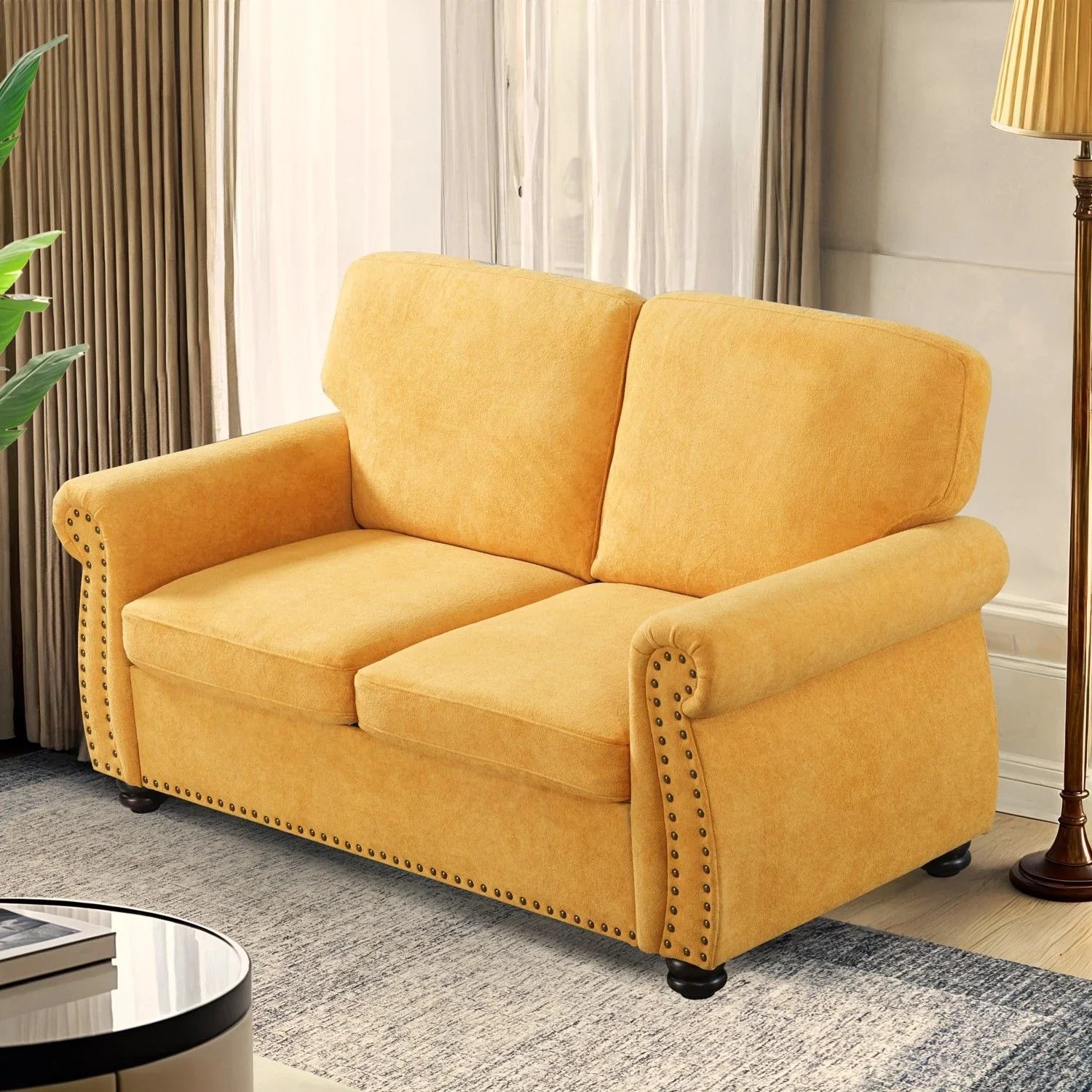 Soft Loveseat, Upholstered 2 Seater Couch, Loose Back Cushions And Turned Legs - Furniture Home Direct