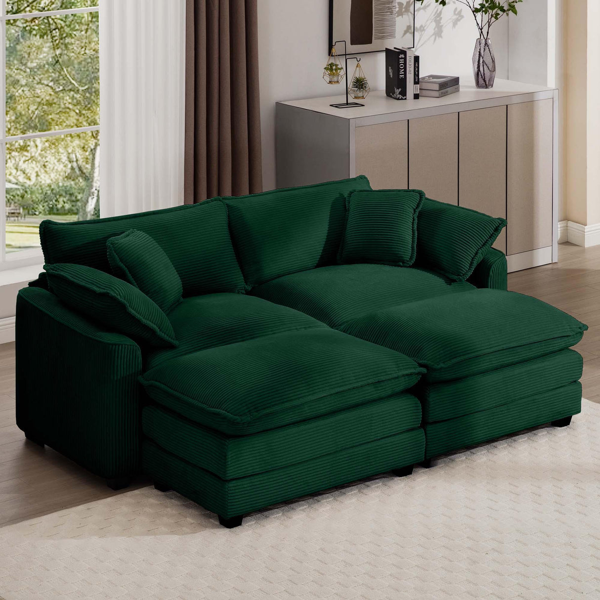 Modern Oversized Modular Cushion Sofa With Ottoman, Low Back, Deep Seating Sofa Set - Furniture Home Direct