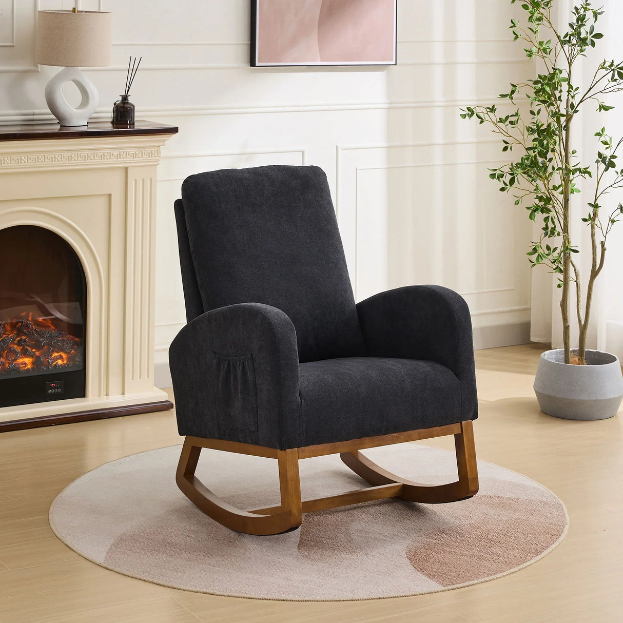 Rocking Glider Chair With High Back And Side Pocket - Furniture Home Direct