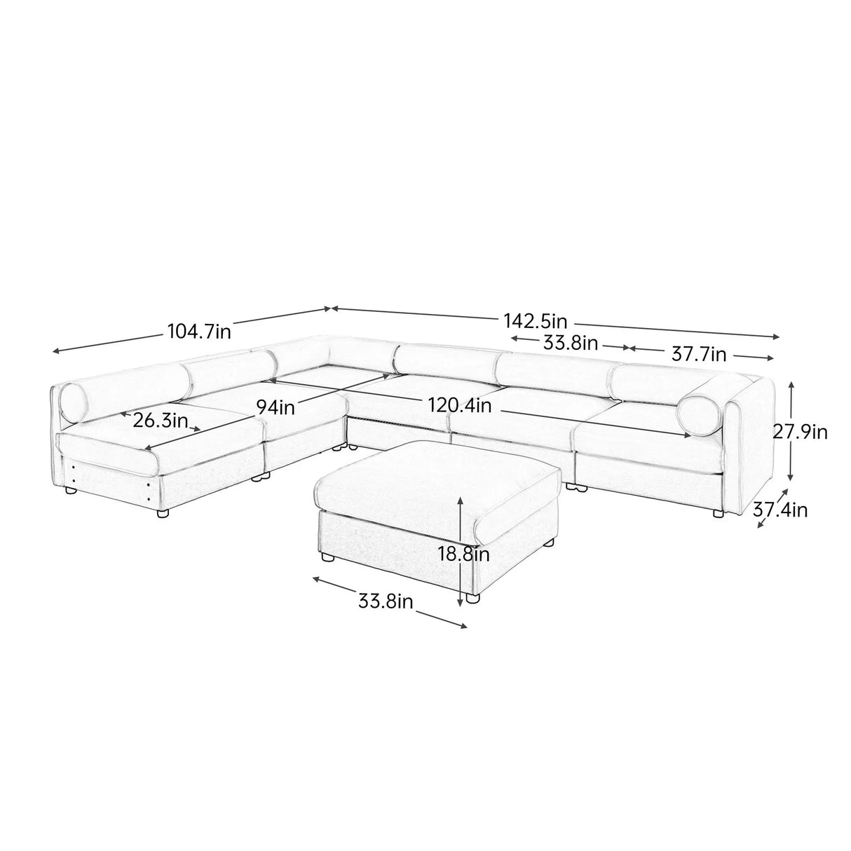 Modern Modular Sectional Sofa With Storag, Contemporary Cylindrical Design - Furniture Home Direct