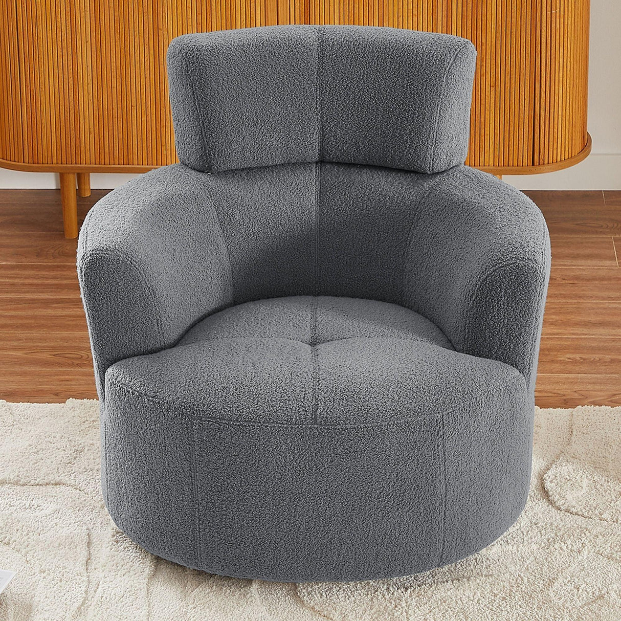 360° Swivel Chair Upholstered Accent Barrel Chair With Adjustable Headrest - Furniture Home Direct