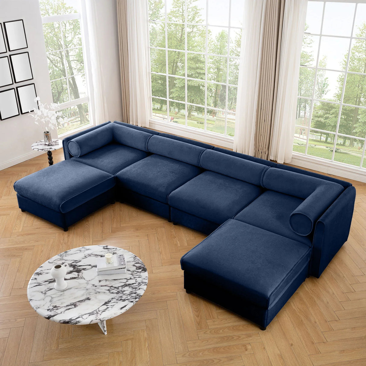 Contemporary Elegant White Chenille Sofa With Storage And Ottoman - Furniture Home Direct