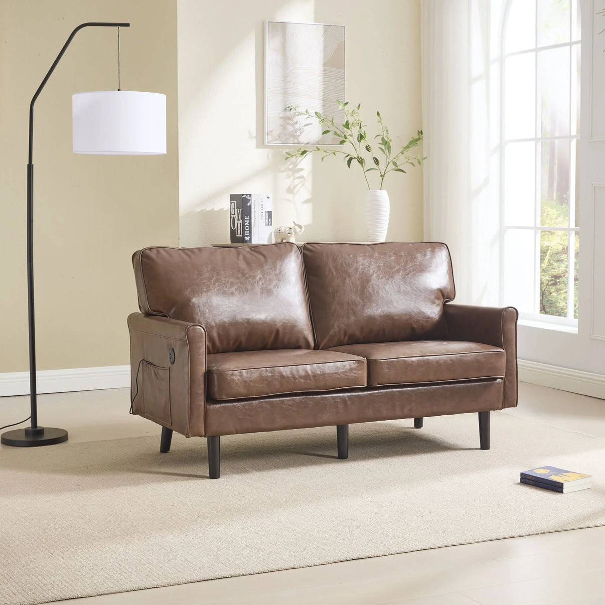 Mid Century Modern Loveseat Sofa With USB Ports, Removable Pillow Cover - Furniture Home Direct