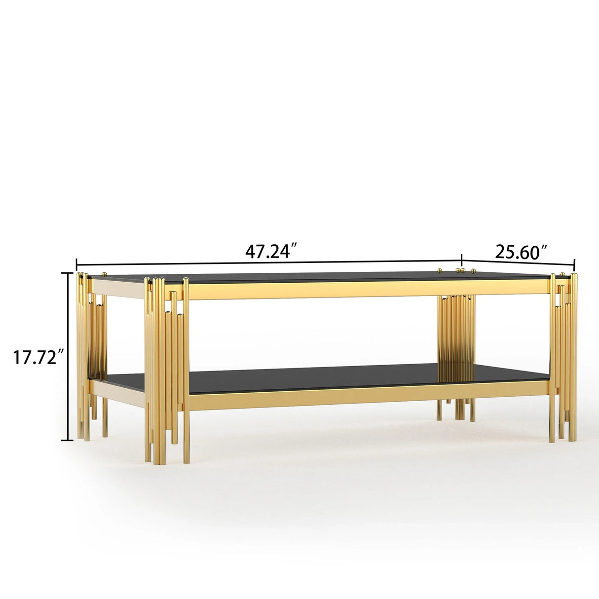 Top And Bottom Double Layer Tempered Glass Table And Mirror Finished Stainless Steel Frame - Furniture Home Direct