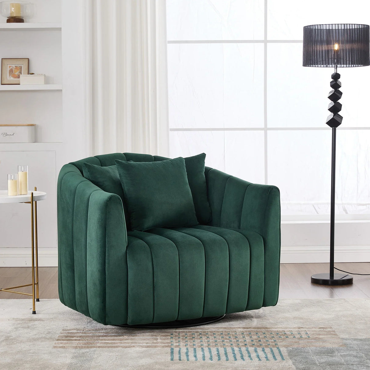 Upholstered Oversized 360° Swivel Accent Barrel Chair And Half Cozy Sofa With 3 Pillows - Furniture Home Direct