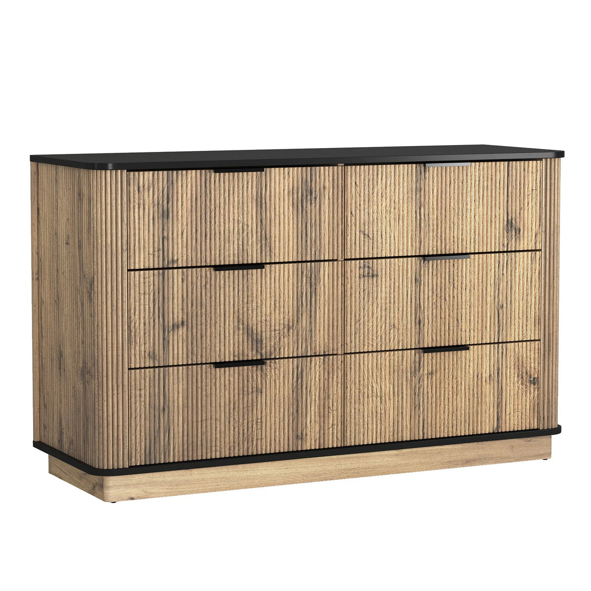 Modern 6 Drawer Cabinet With Metal Rounded Corners And Exquisite Handles Multi Functional Storage - Natural Wood - Furniture Home Direct