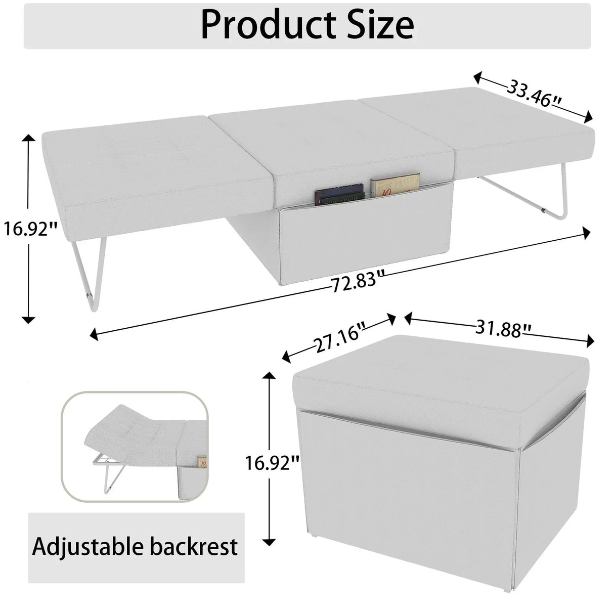 Modern Convertible Sofa Bed 4 In 1 Folding Ottoman Sleeper With Adjustable Backrest - Furniture Home Direct