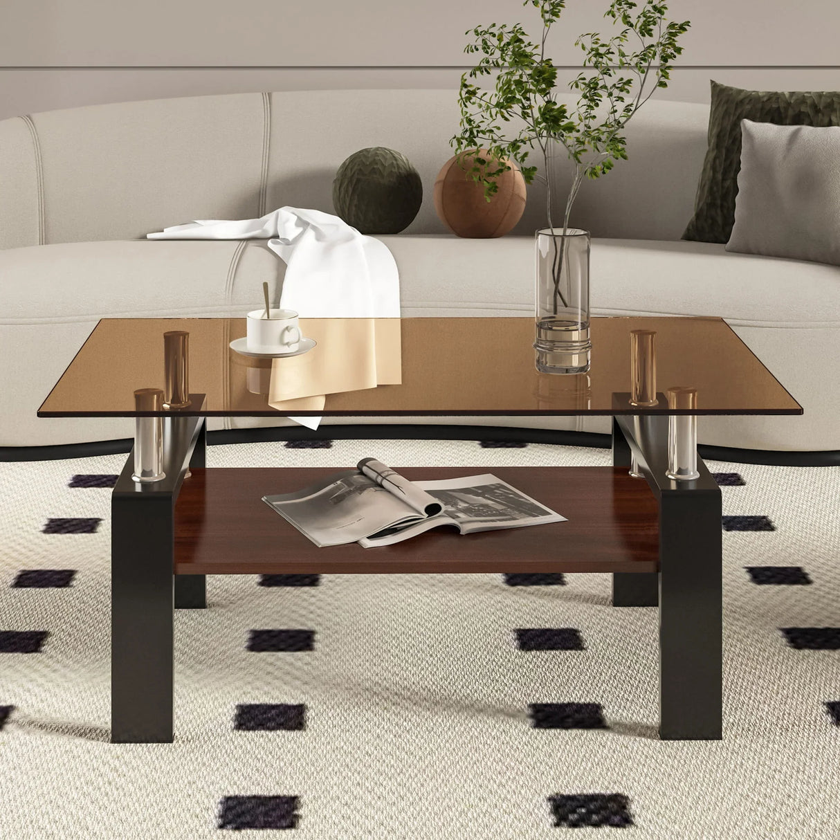 Modern Rectangular Coffee Table With Tempered Glass Top - Furniture Home Direct