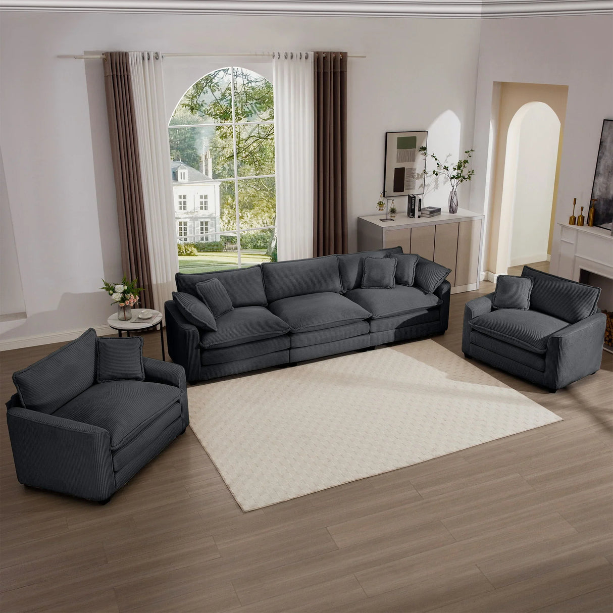 Elegant Corduroy Oversized Sectional Sofa Set With Deep Seats And Flexible Layout - Furniture Home Direct