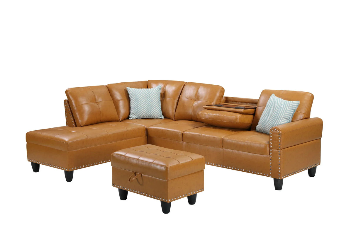 Irine - Faux Leather Sectional Sofa With Ottoman - Furniture Home Direct
