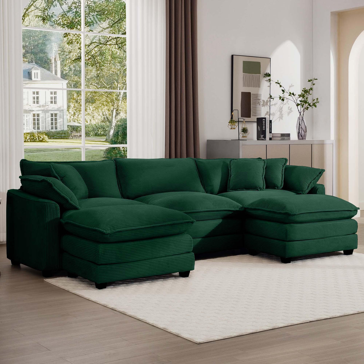 Modern Oversized Modular Cushion Sofa With Ottoman, Low Back, Deep Seating Sofa Set - Furniture Home Direct