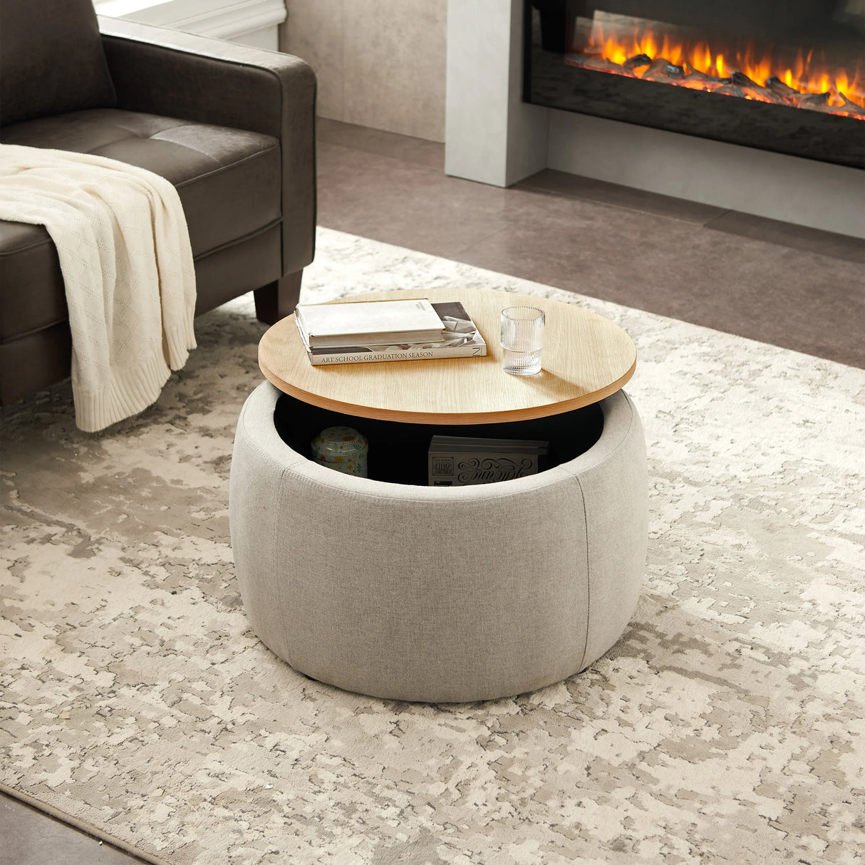 Round Storage Coffee Table - Grey - Furniture Home Direct