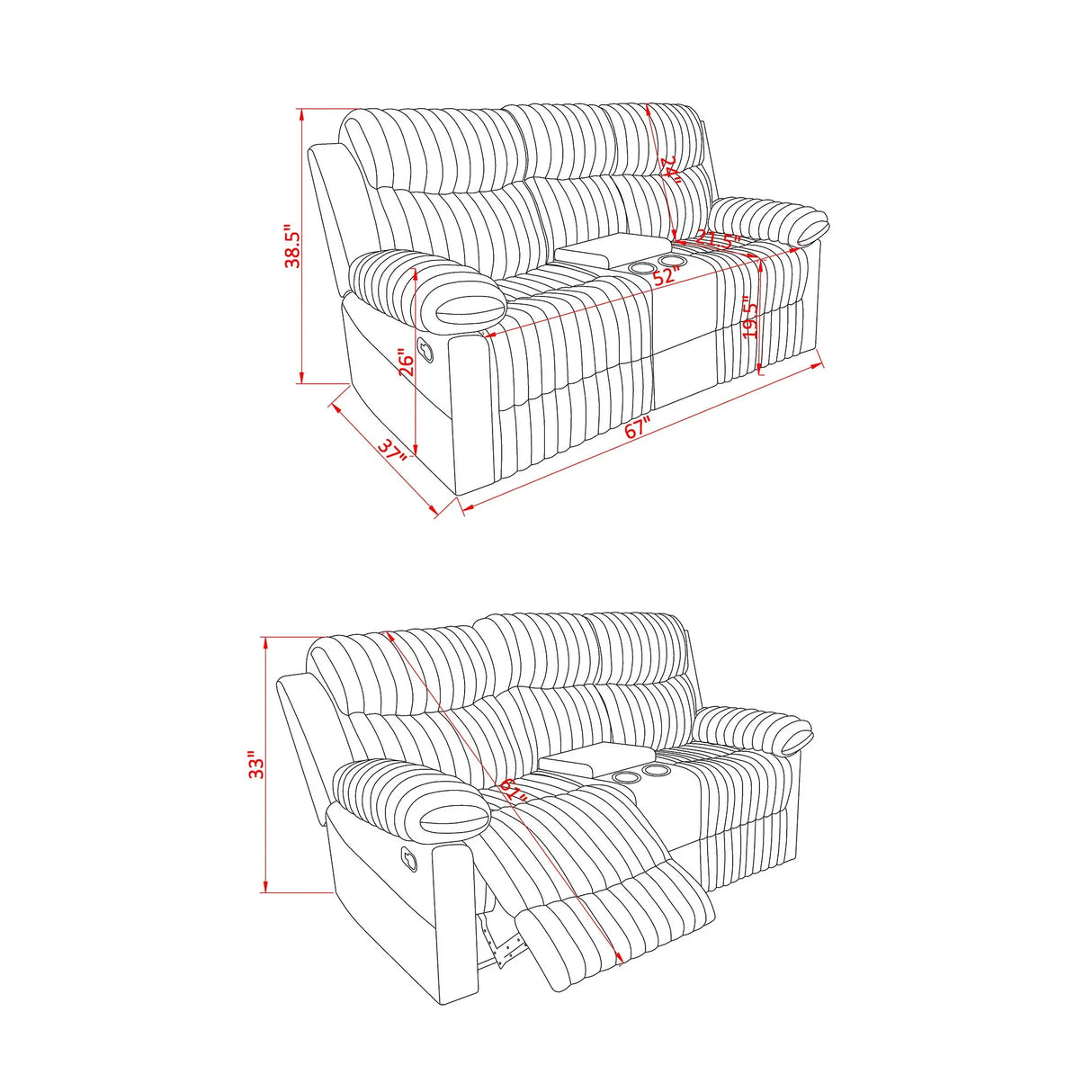 Bruni - Console Reclining Loveseat With Manual Recline - Furniture Home Direct