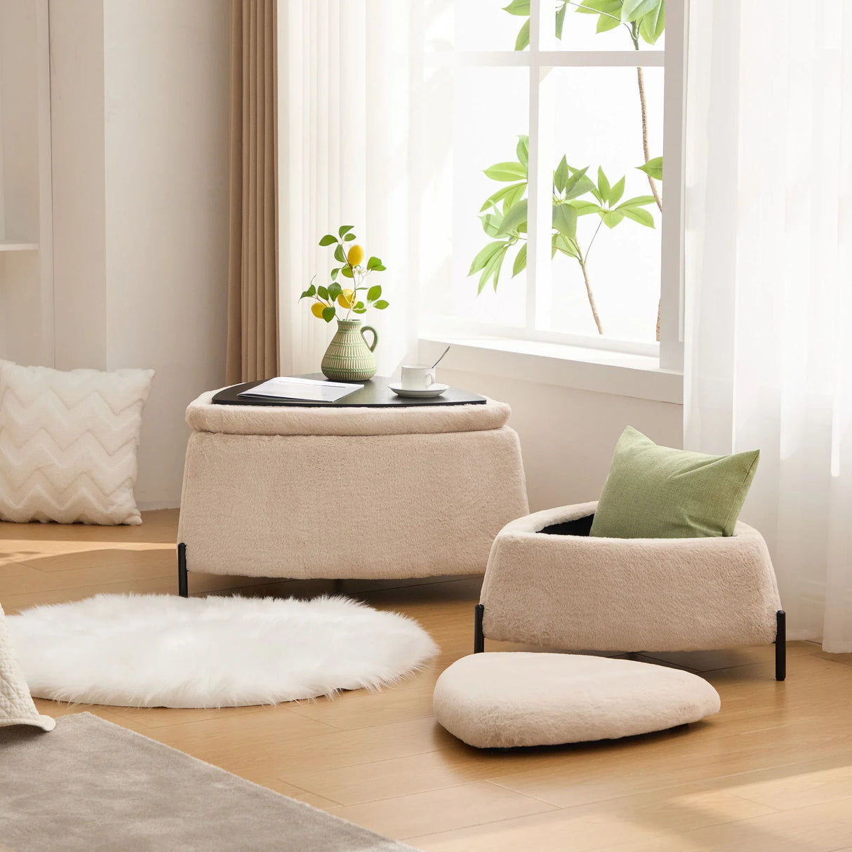 Upholstered Storage Ottoman Set With Reversible Lid - Furniture Home Direct