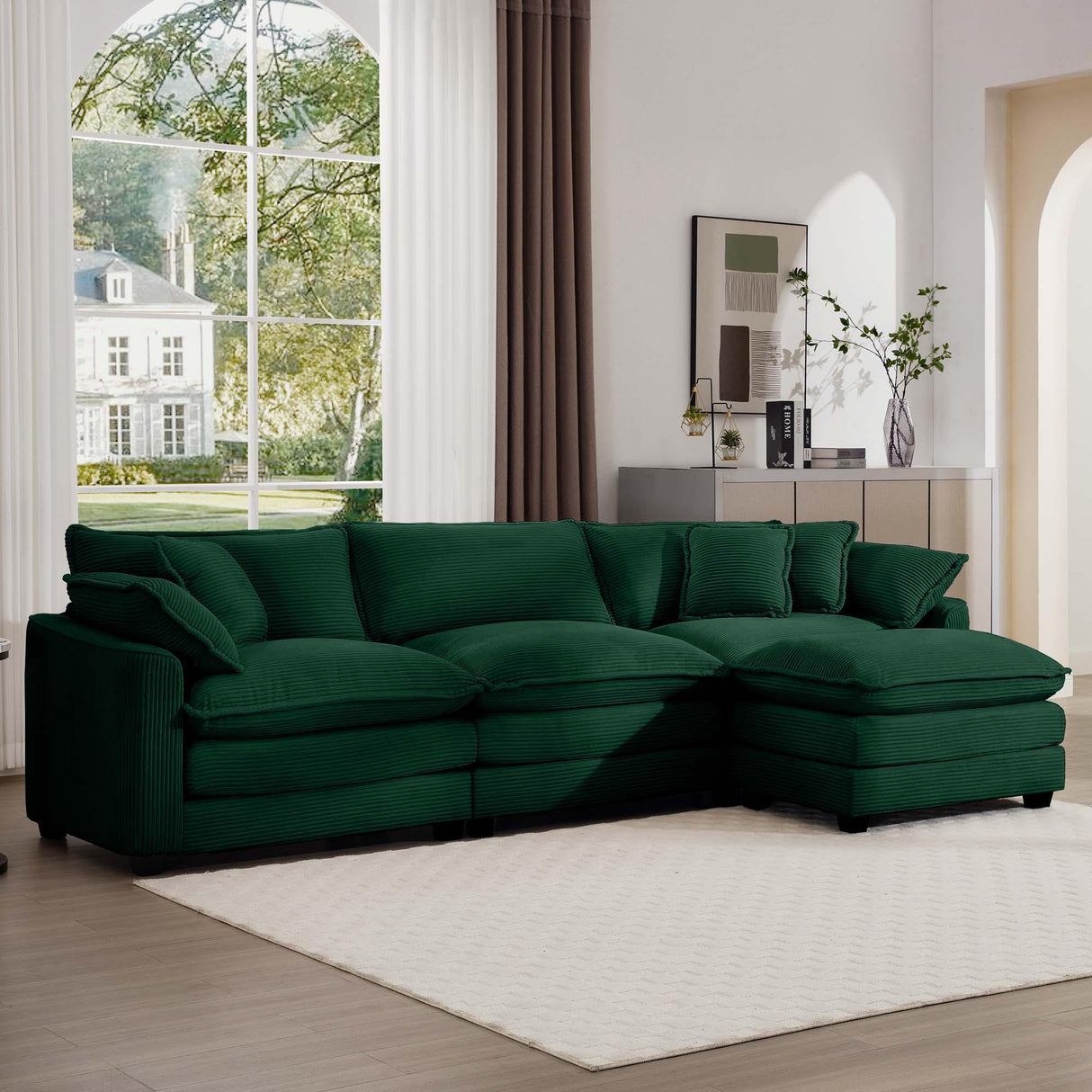 Modern Oversized Modular Cushion Sofa With Ottoman, Low Back, Deep Seating Sofa Set - Furniture Home Direct