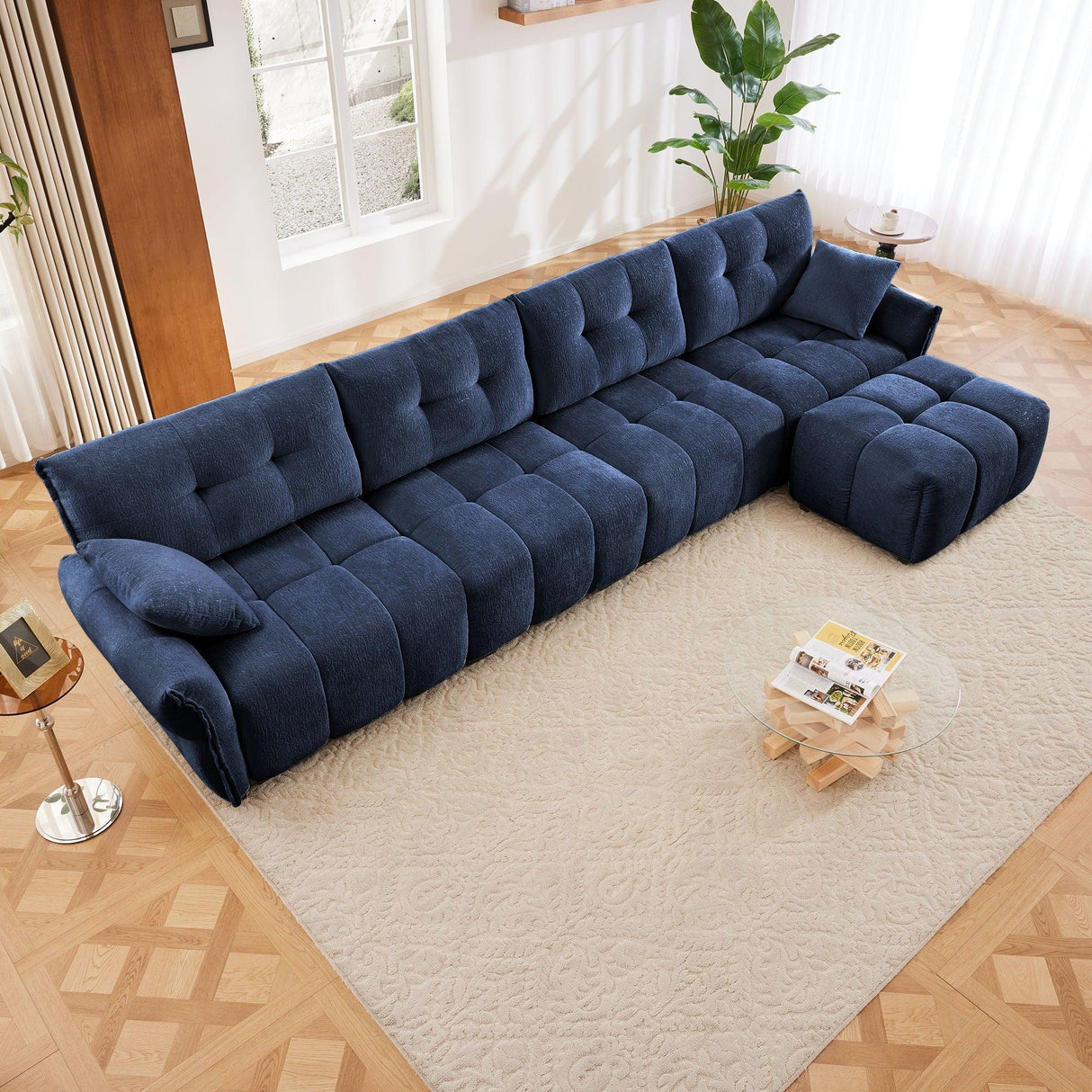 Sofa Set With Ottoman And Pillows, Textured, High Resilience Cushions - Furniture Home Direct