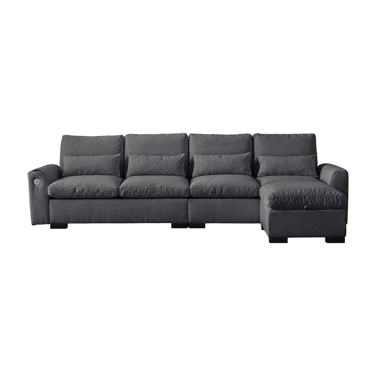 Modern Modular L Shaped Chenille Sofa Couch Reversible Ottoman With Storage Removable And Washable Cushions Sofa With USB Ports & Cup Holder For Living Room - Furniture Home Direct