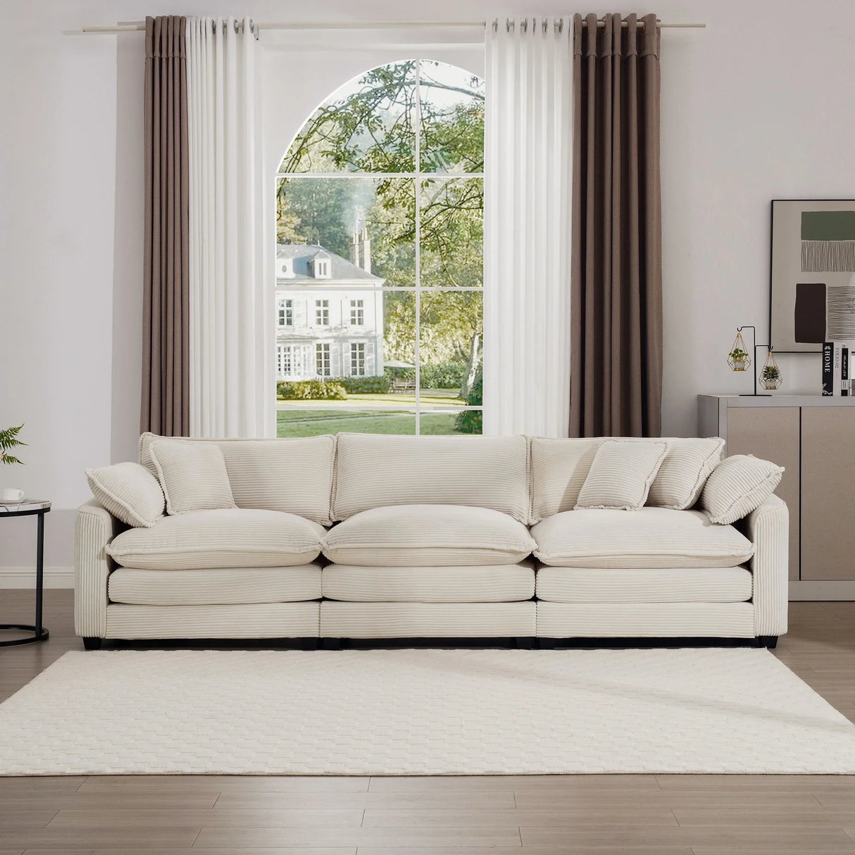 Mid-Century Modern 3 Seater Sectional Sofa With Arm And Throw Pillows - Furniture Home Direct