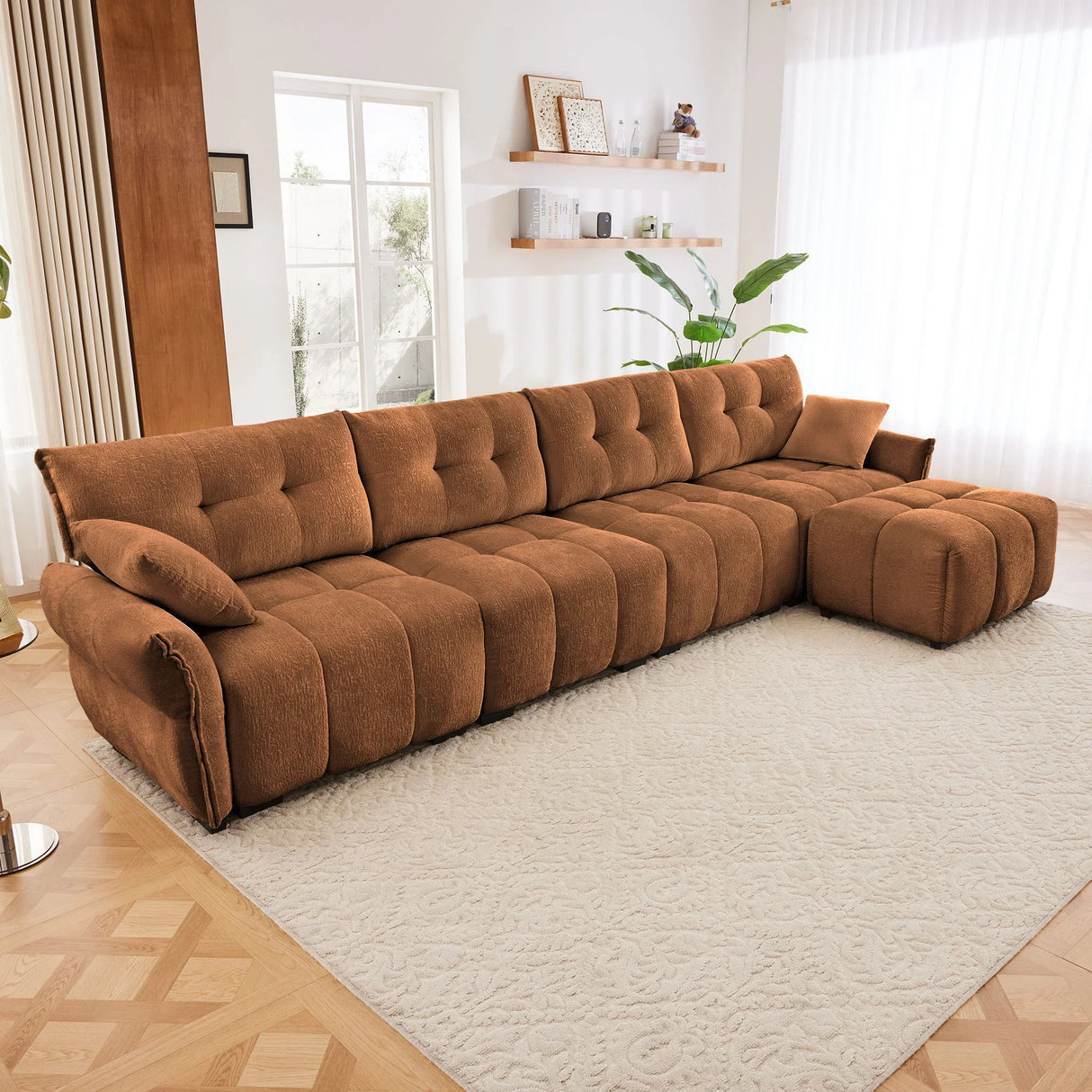 Sofa Set With Ottoman And Pillows, Textured, High Resilience Cushions - Furniture Home Direct