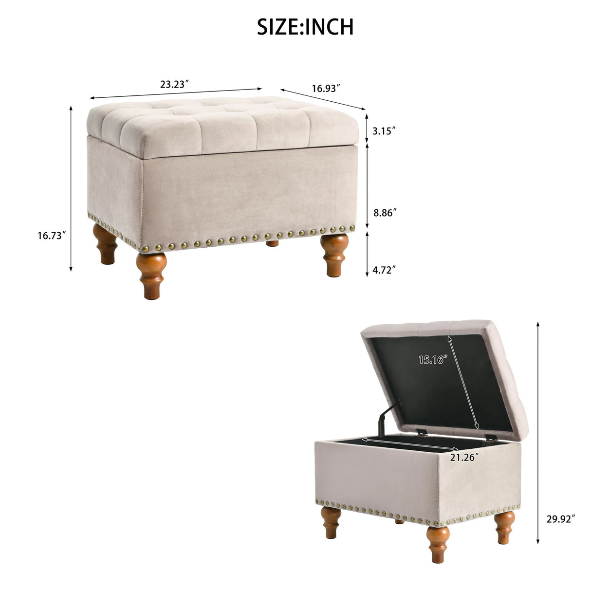 Upholstered Ottoman With Storage And Rivet Trim - Furniture Home Direct