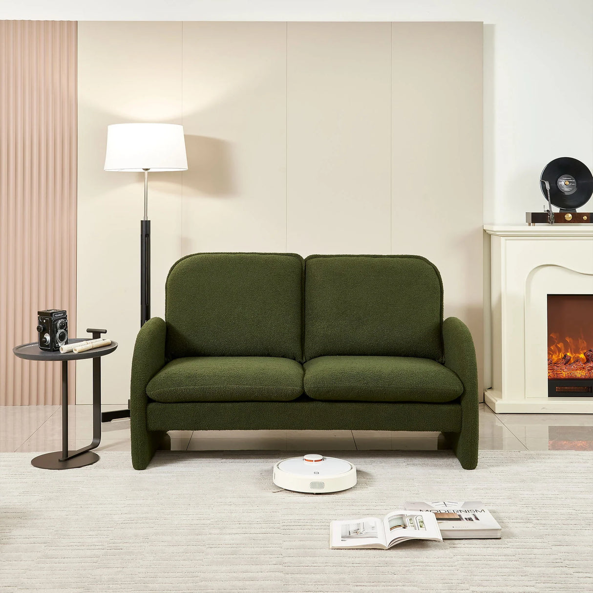 Loveseat Sofa Small Couch For Living Room, Sherpa Fabric Upholstered Loveseat Sofa Couch, Small Loveseat Sofa For Apartment, Bedroom - Furniture Home Direct