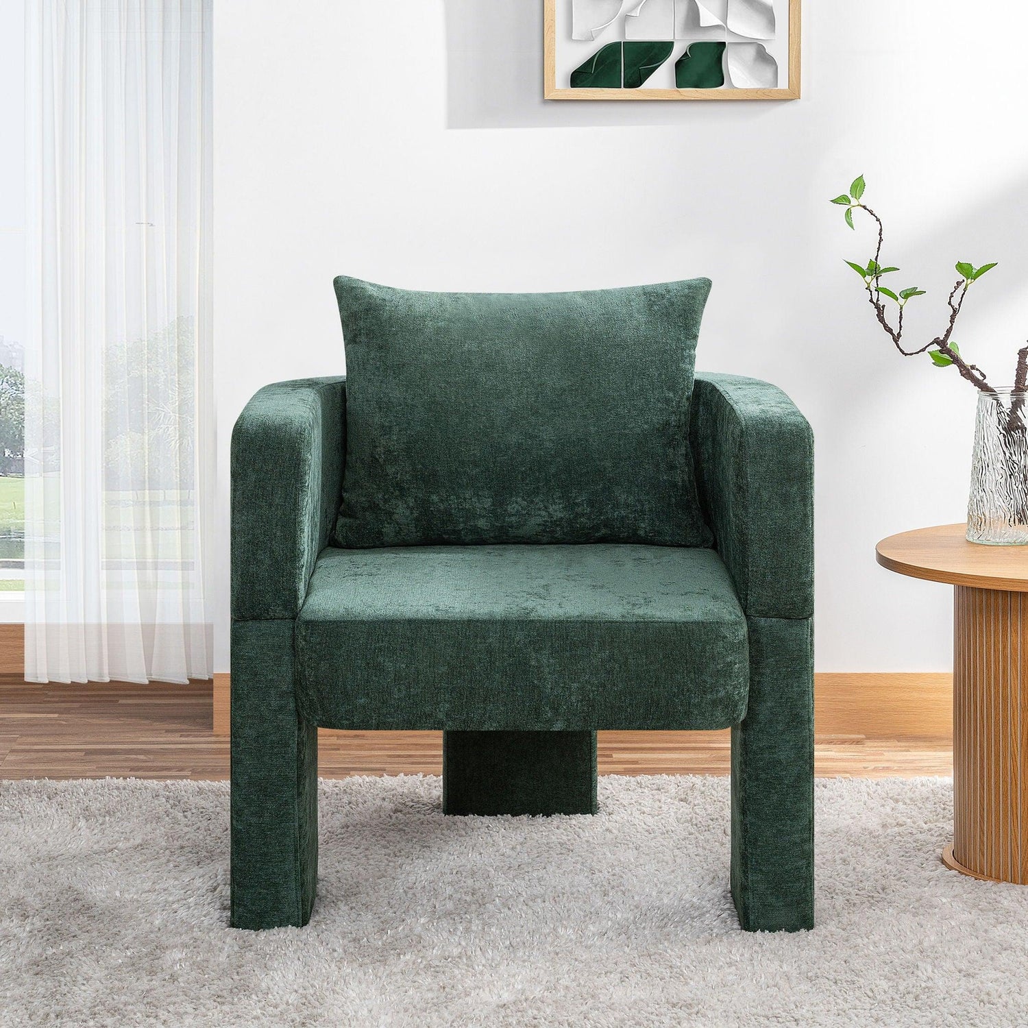 Modern 3 Leg Chenille Accent Chair With Ergonomic Arms & Removable Pillow - Furniture Home Direct