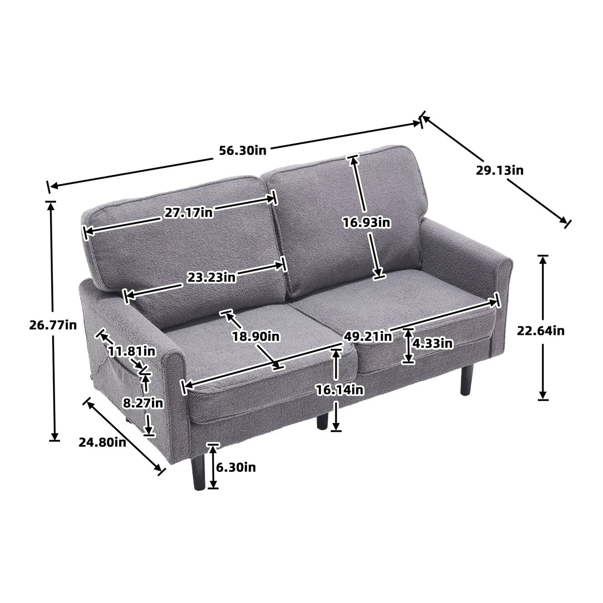 Mid Century Modern Loveseat Sofa With USB Ports, Removable Pillow Cover - Furniture Home Direct