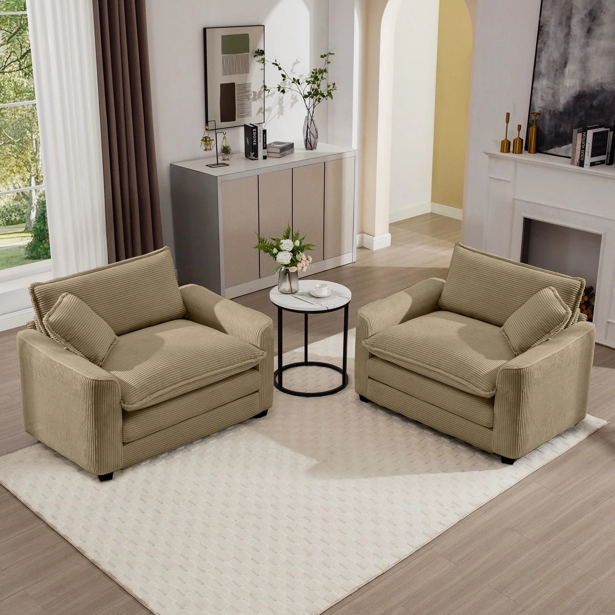 Modern Classic Corduroy Fabric Single Chair Deep Seat Sofa With Pillow - Furniture Home Direct