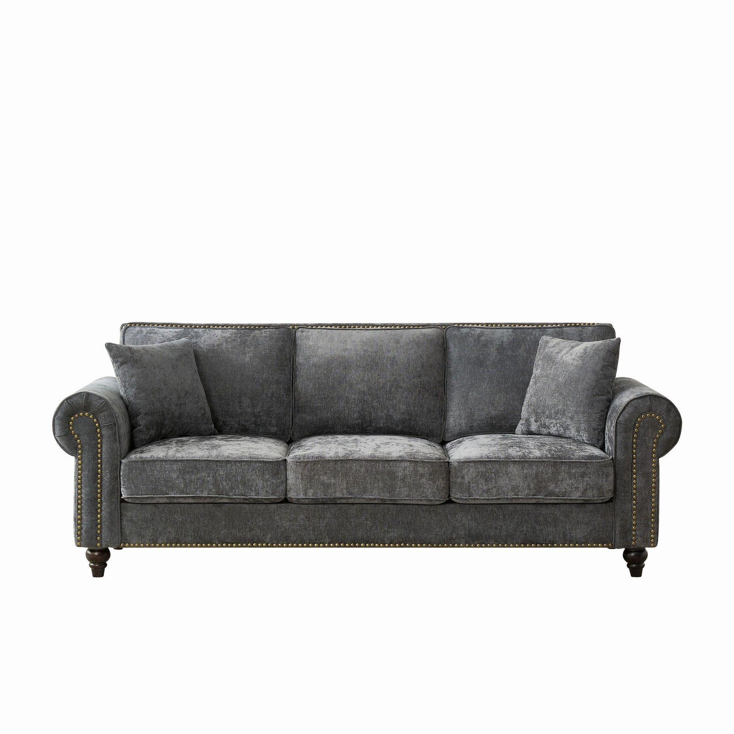 3 Seater Sofa With Tufted Upholstery, Rolled Arms, Nailhead Trim - Furniture Home Direct