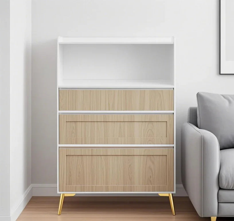 Accent Cabinet 3 Drawer White Wood Finish Light Brown - Furniture Home Direct