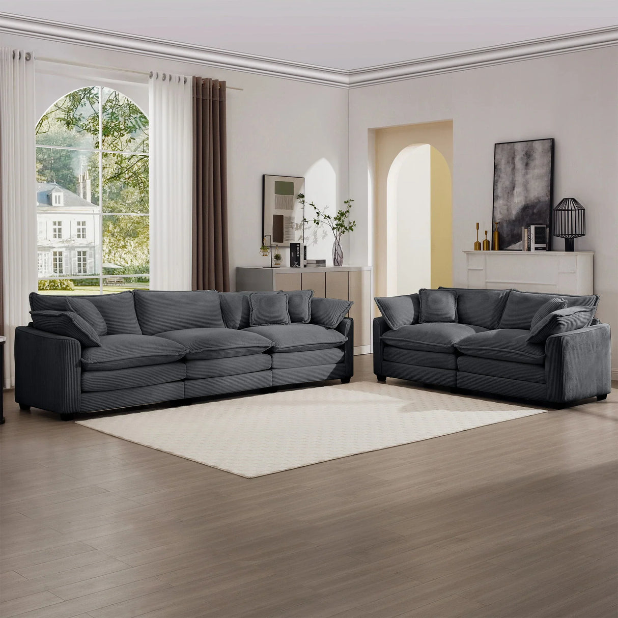 Elegant Corduroy Oversized Sectional Sofa Set With Deep Seats And Flexible Layout - Furniture Home Direct
