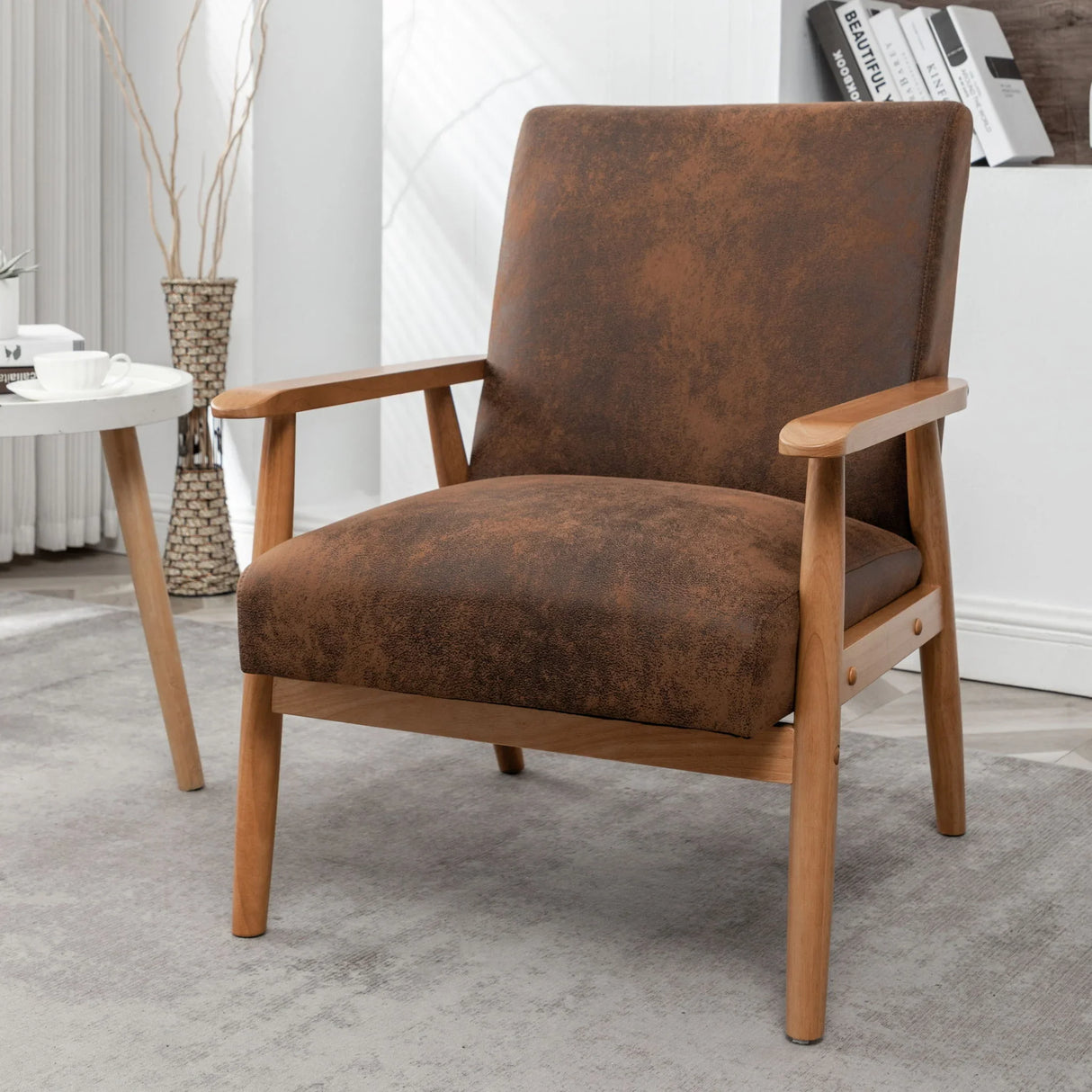 Wide Classic Mid-Century Modern Arm Chair - Light Brown - Furniture Home Direct