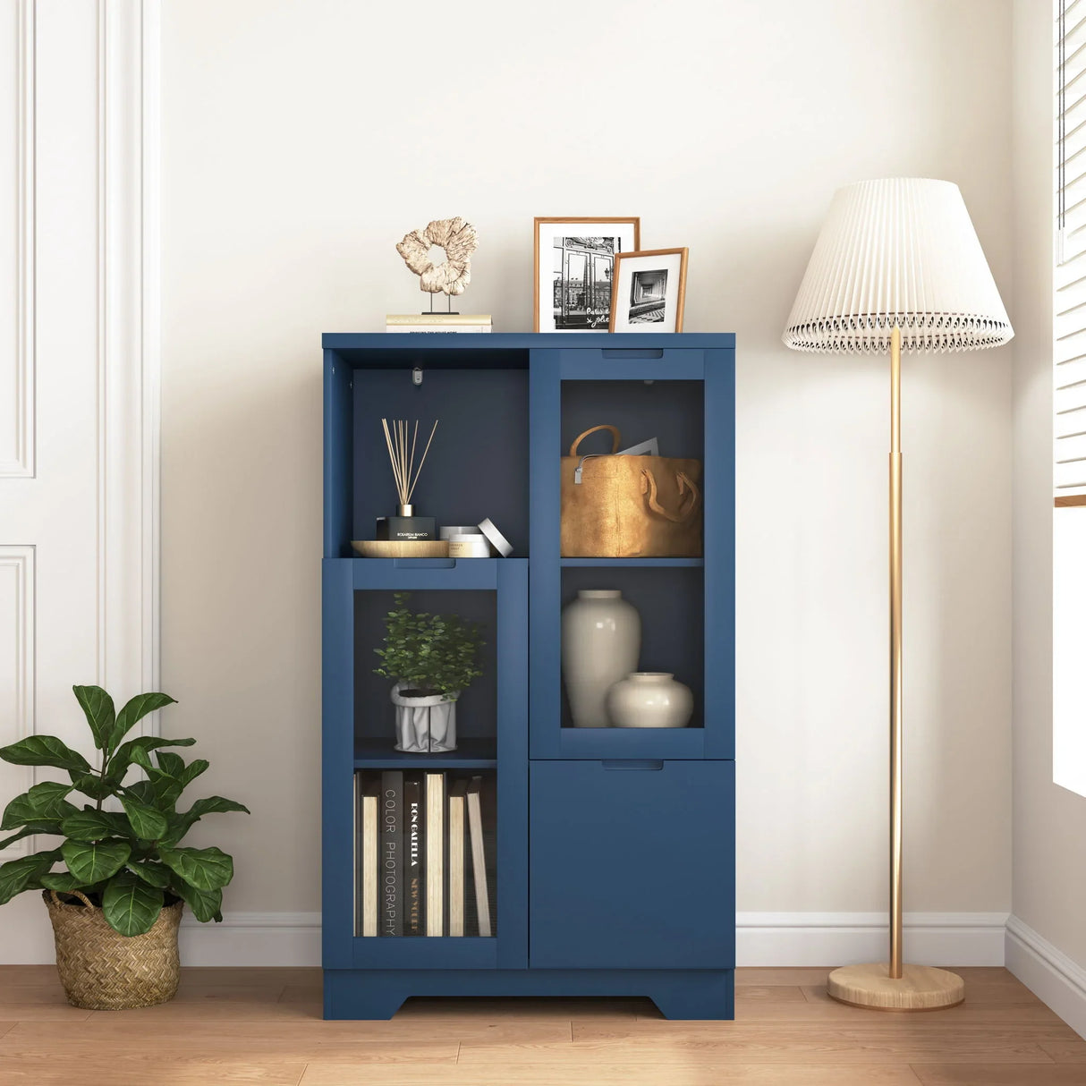 Modern Cabinet With Glass Doors And Drawer - Furniture Home Direct