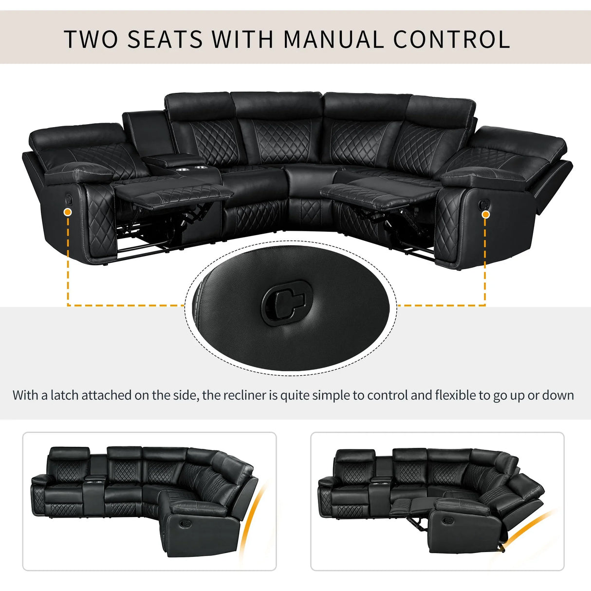 Home Theater Seating Manual Recliner With Cup Holder, Hide - Away Storage PU Reclining Sofa For Living Room, Home Theater - Furniture Home Direct