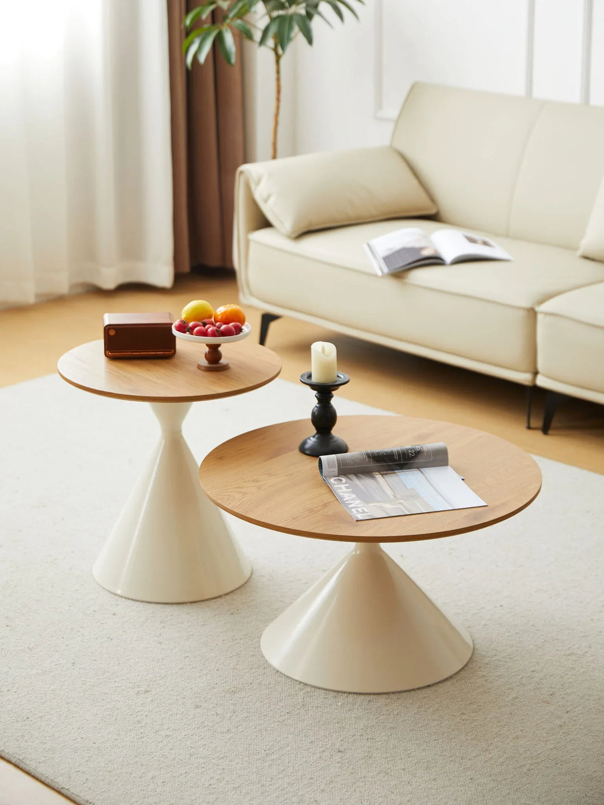 Round Coffee Table - Brown / White - Furniture Home Direct