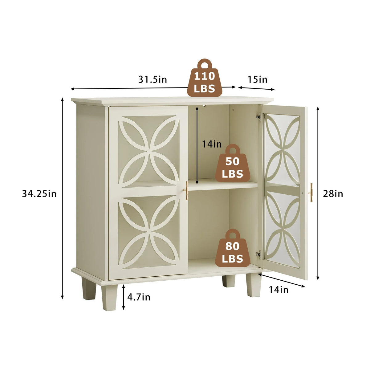 Modern Cabinet With Storage and Adjustable Shelves - Cream - Furniture Home Direct