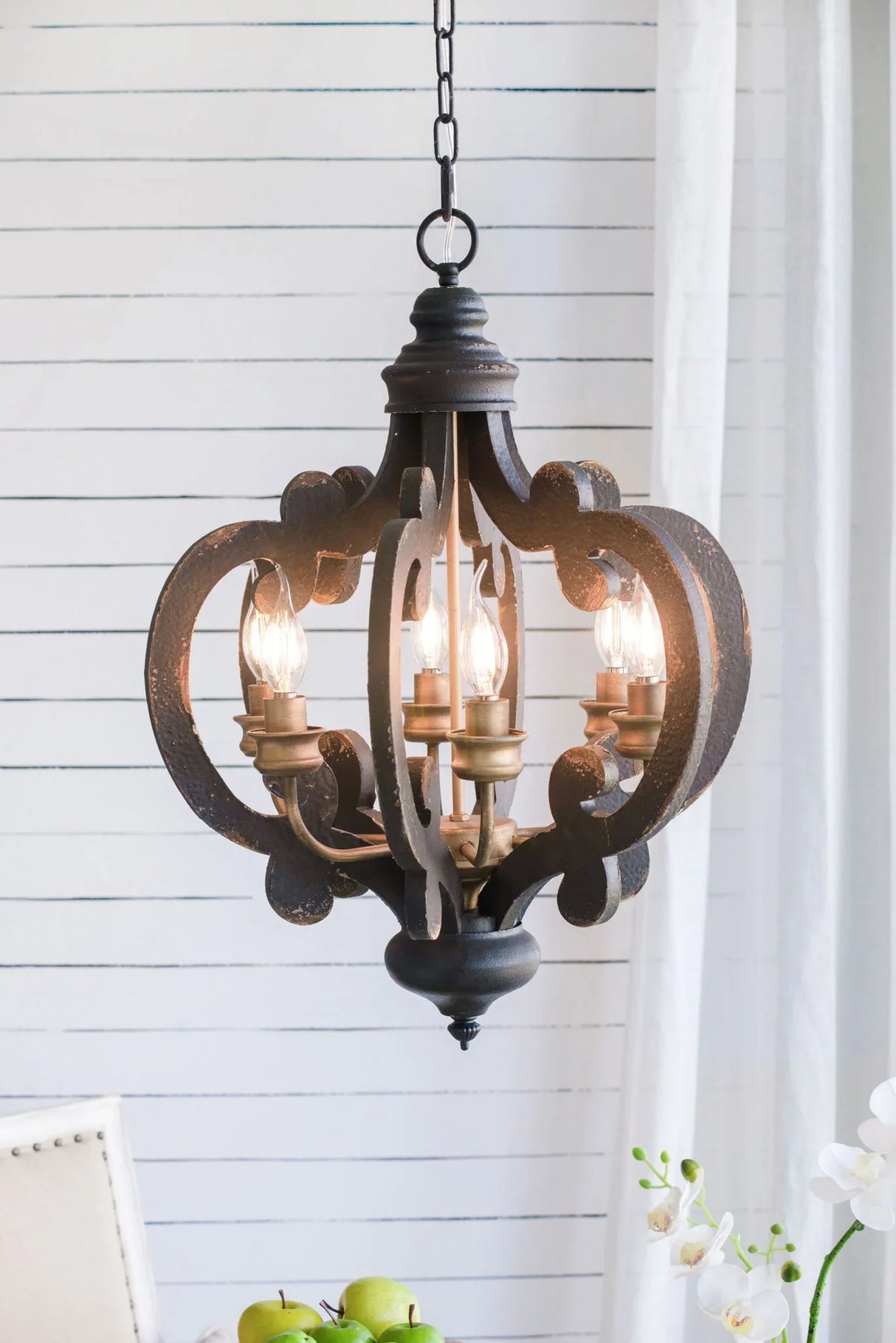 Farmhouse Chandelier, 6 Light Wood Chandelier Pendant Light Fixture With Adjustable Chain For Dining Room Living Room Entryway, Bulb Not Included - Furniture Home Direct