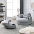 Linen Barrel Swivel Chair With Storage Ottoman - Furniture Home Direct
