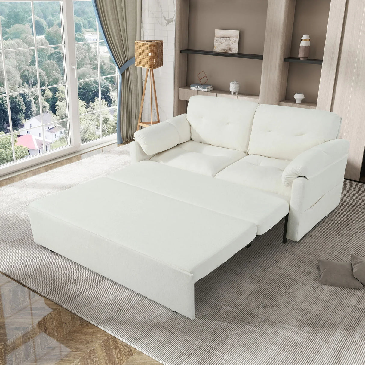 Modern Convertible Sleeper Sofa Bed With Pull-Out Queen Design, Side Storage & Thick Cushions - Furniture Home Direct