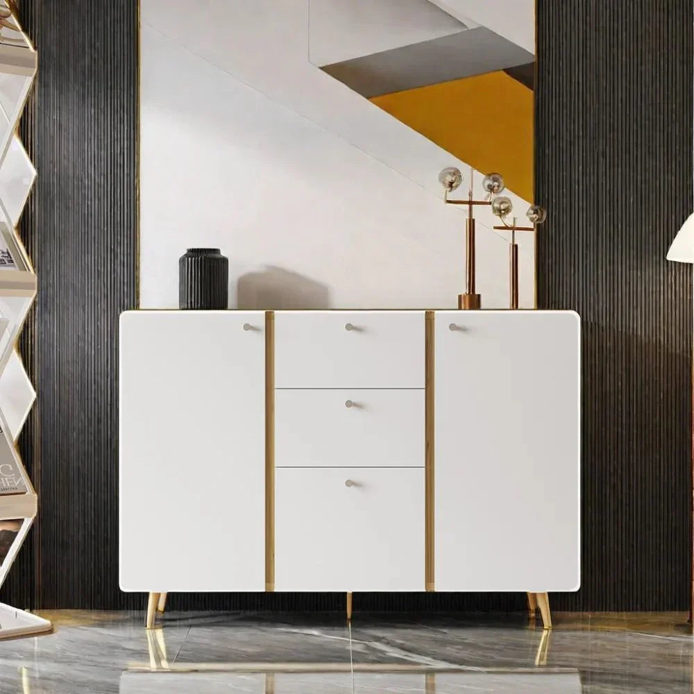 Cabinet With 3 Drawers, 2 Doors With Adjustable Shelves - White - Furniture Home Direct