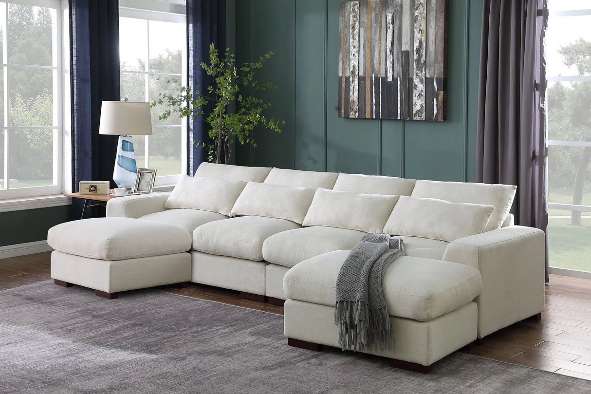 Tatman - Linen Blend Sectional With 2 Ottomans - Furniture Home Direct