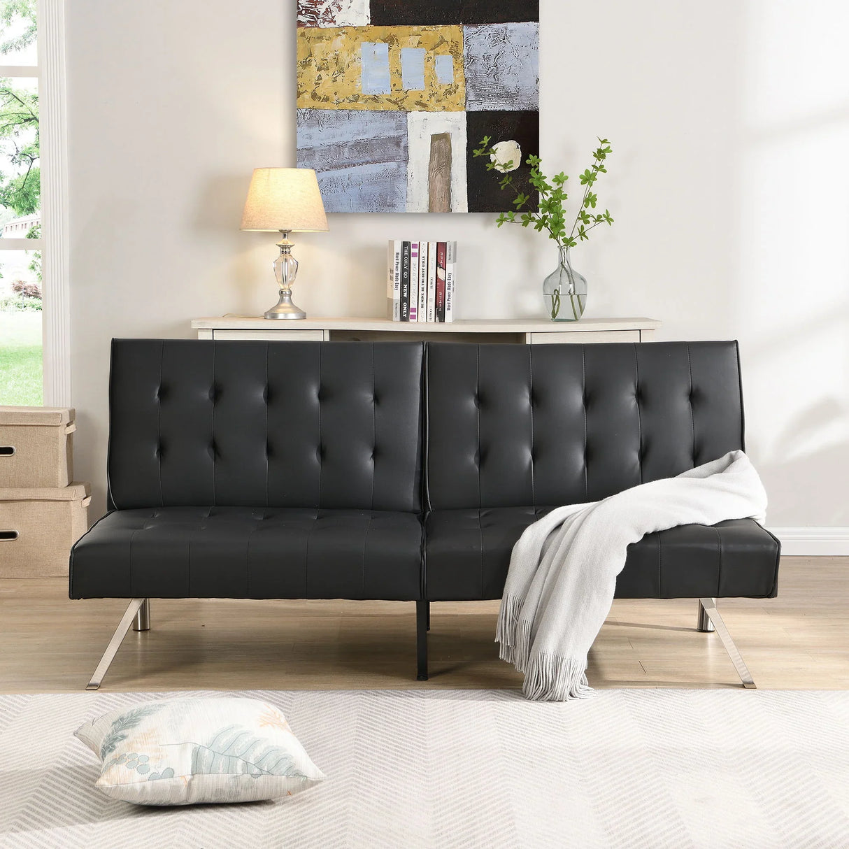 Contemporary Wood Frame Sofa Bed With Stainless Legs - Black - Furniture Home Direct