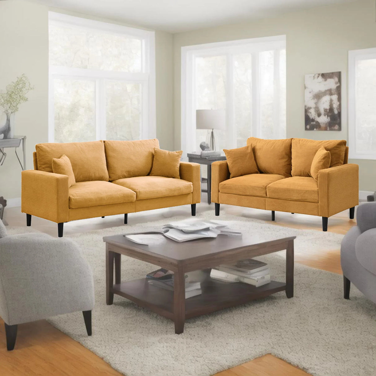 Modern Upholstered 2 Piece Sofa Set With 3 Seater And 2 Seater - Furniture Home Direct