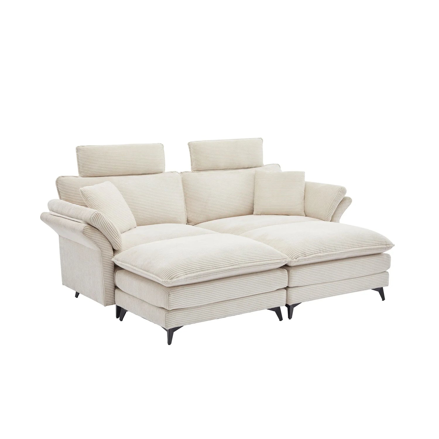 Modern Corduroy Deep Seat Sectional Sofa With Ottoman - Furniture Home Direct