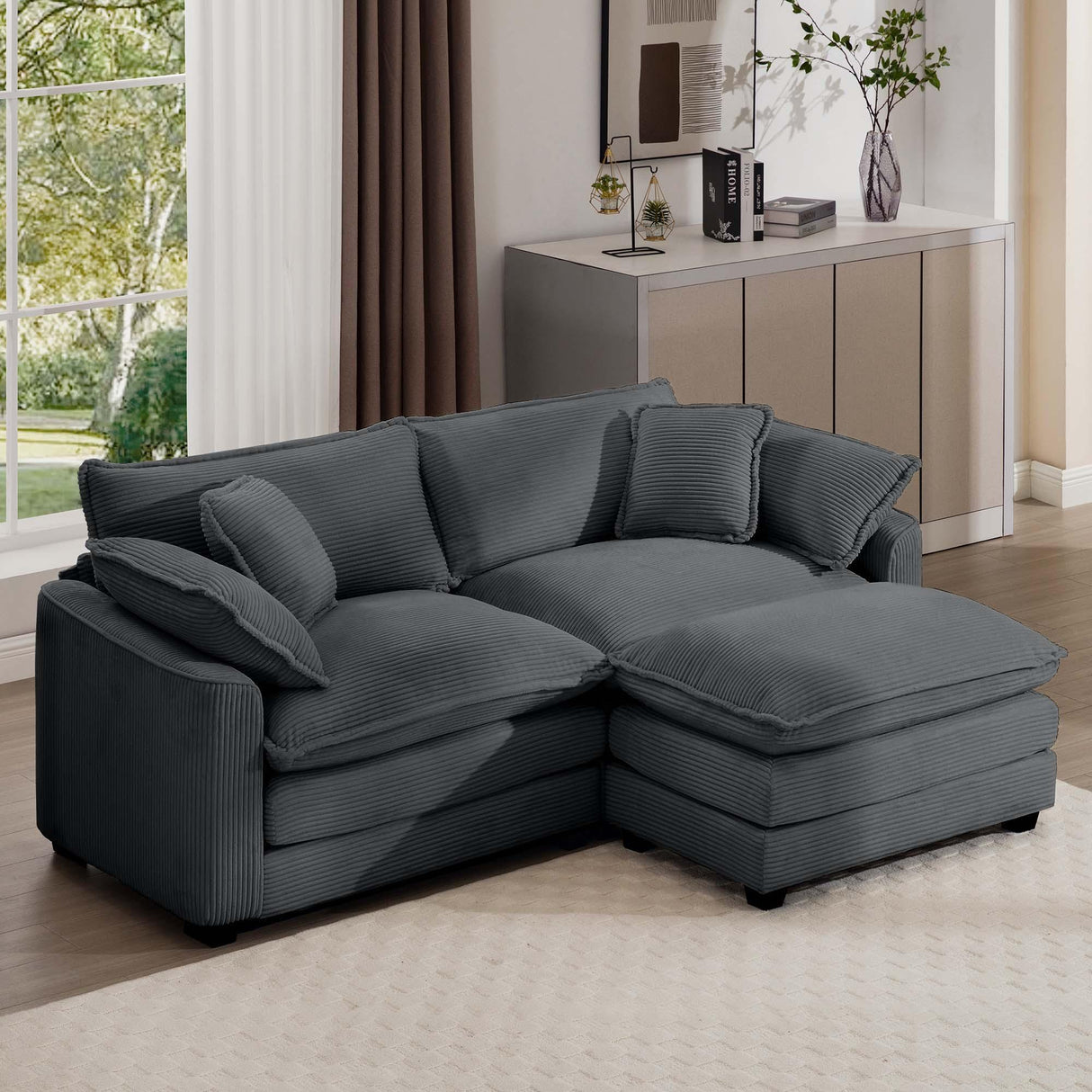 Modern Oversized Modular Cushion Sofa With Ottoman, Low Back, Deep Seating Sofa Set - Furniture Home Direct