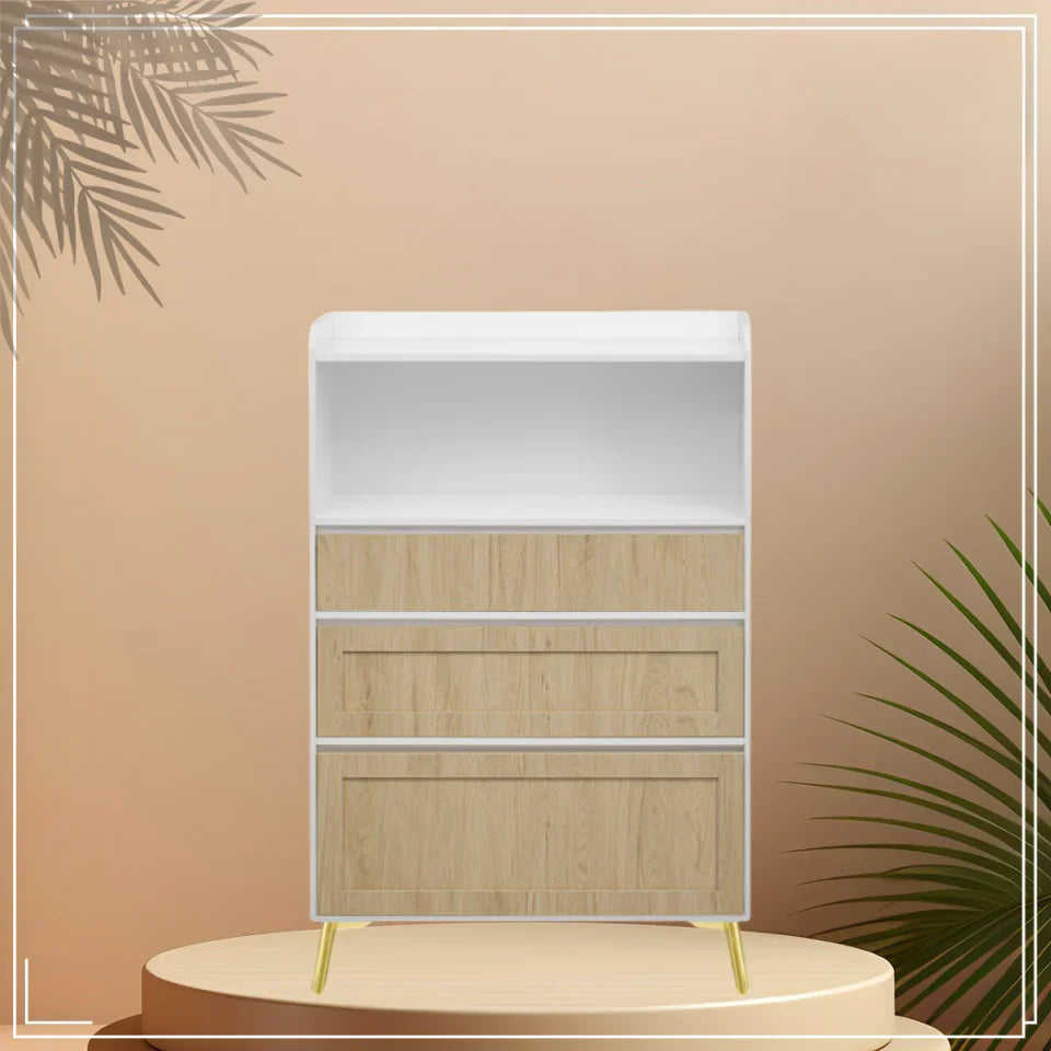 Accent Cabinet 3 Drawer White Wood Finish Light Brown - Furniture Home Direct