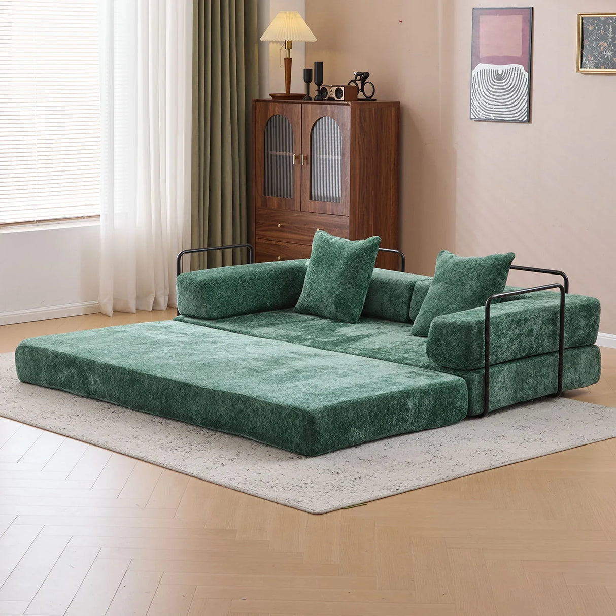 Convertible Floor Sofa Bed With Pillow Back Support Armrest - Furniture Home Direct