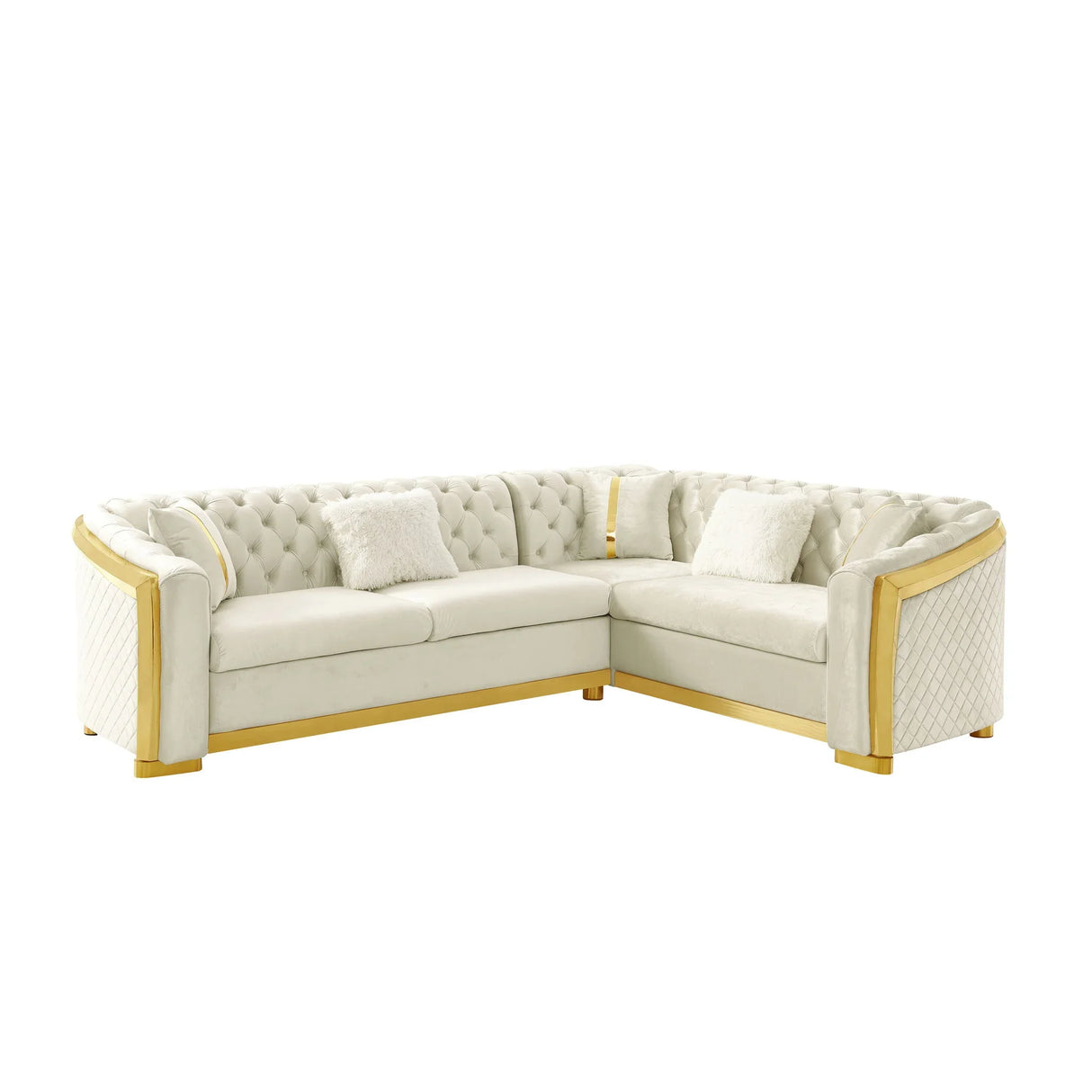 L Shaped Chesterfield Sectional Sofa With Stainless Steel Accents - Furniture Home Direct