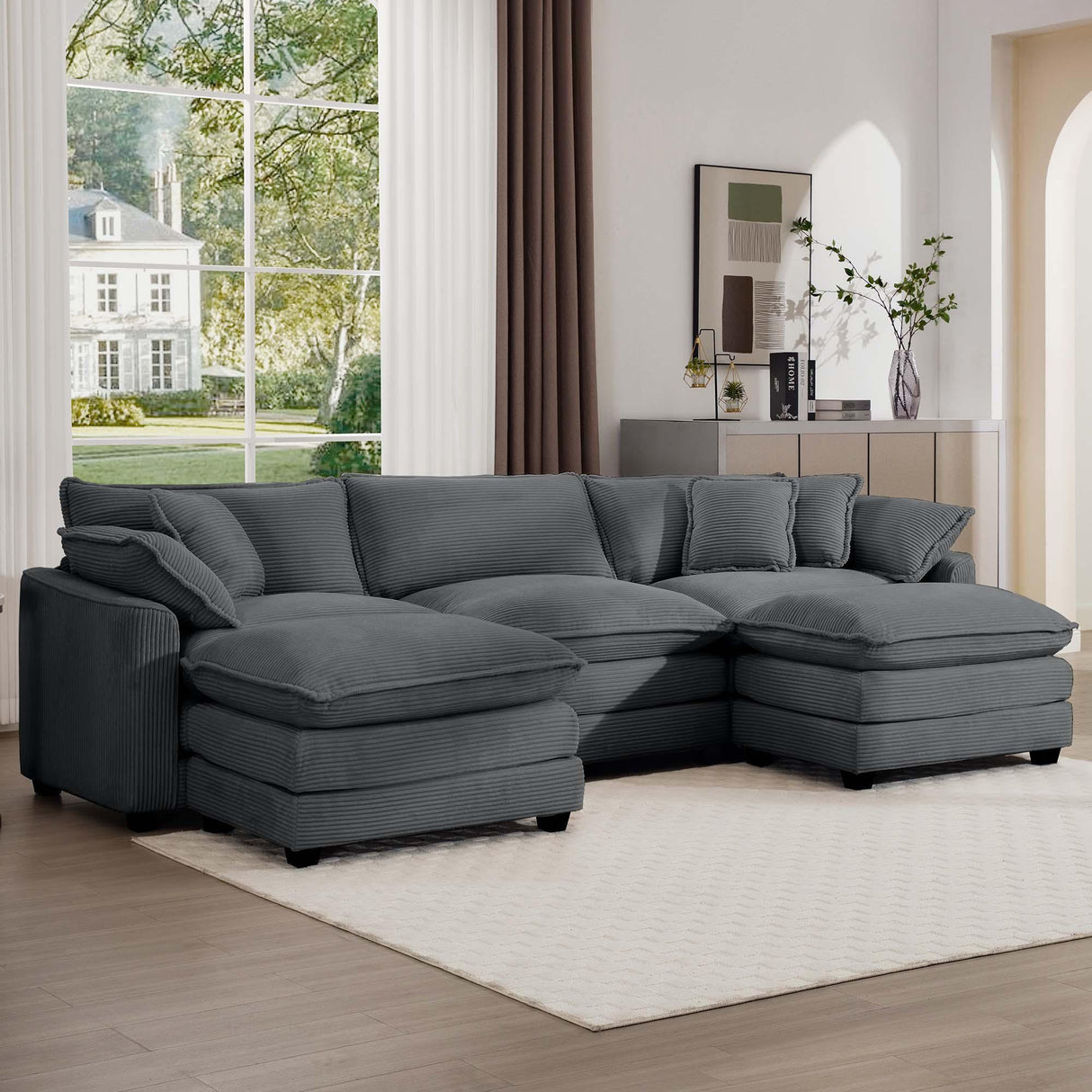 Modern Oversized Modular Cushion Sofa With Ottoman, Low Back, Deep Seating Sofa Set - Furniture Home Direct