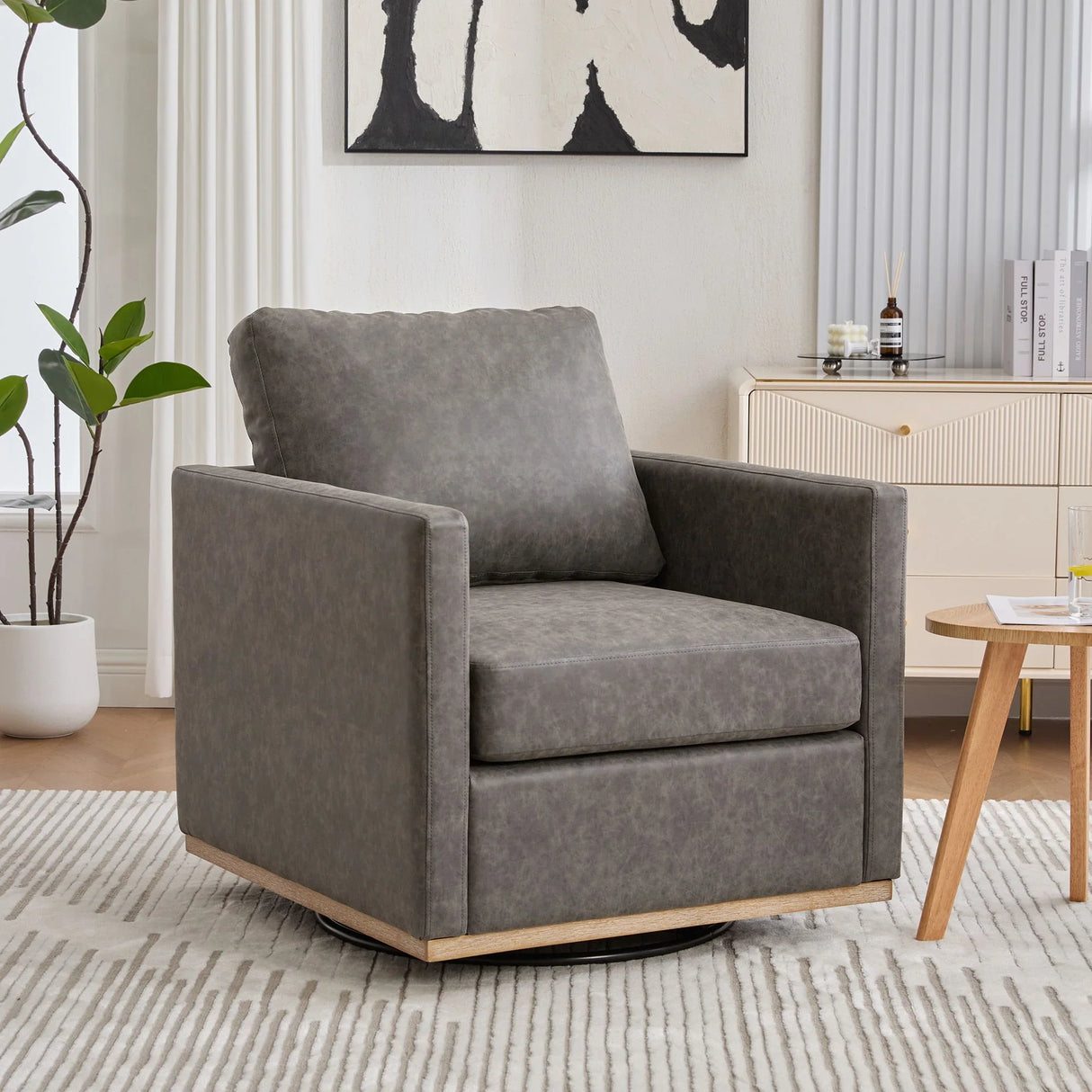 Modern Upholstered Square Swivel Accent Chair With 360 Degree Rotation - Furniture Home Direct